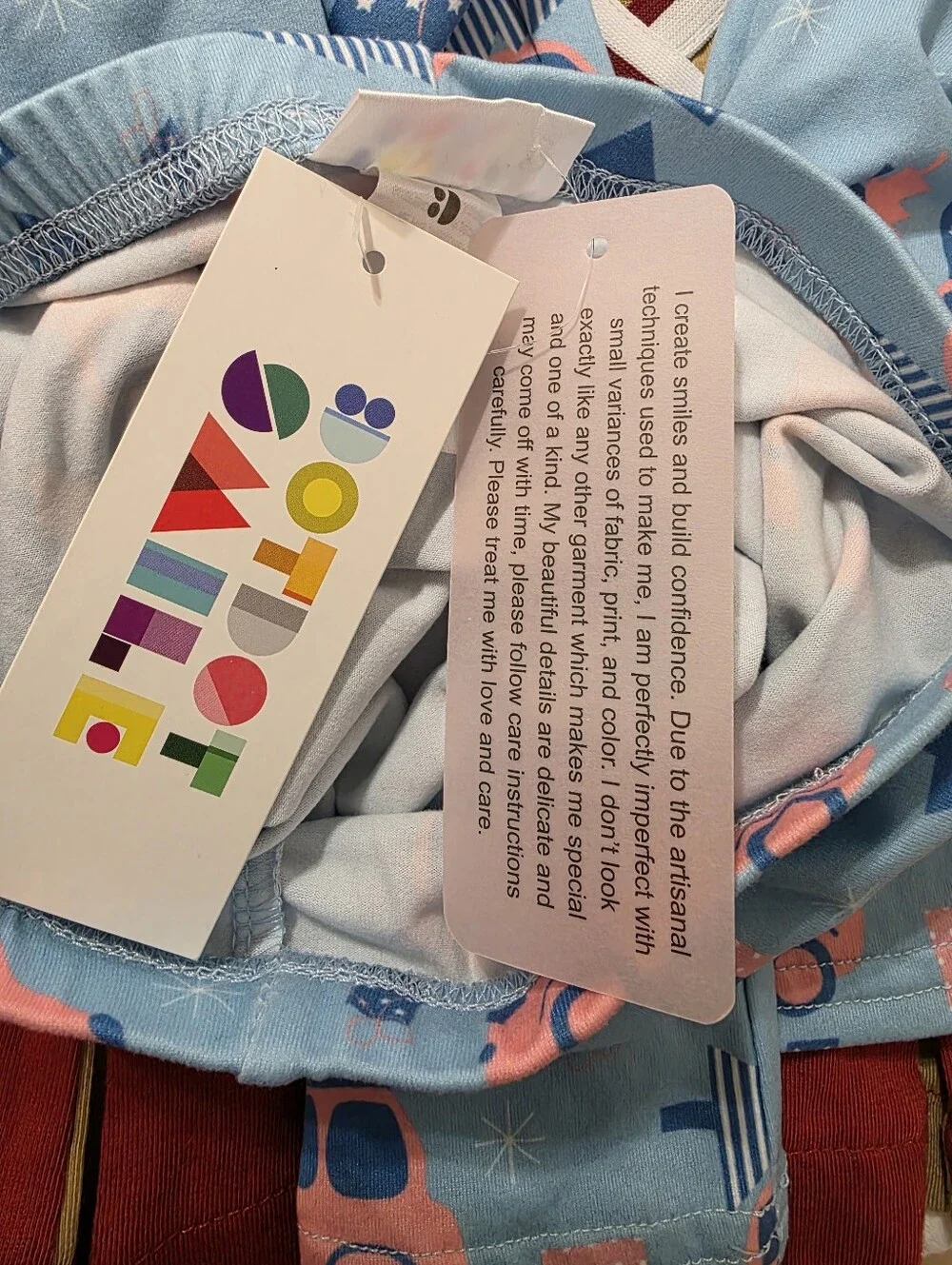 Dot Dot Smile Light Blue Leggings with Pink Car Print